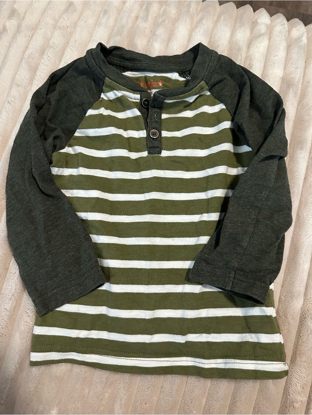 Boys Cat & Jack Olive Green and White Striped Long Sleeve 18M